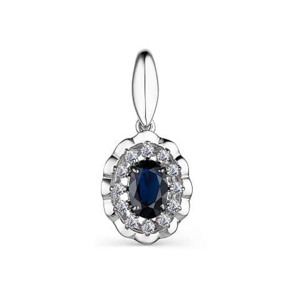 Pandantiv din aur alb cu pietre Diamant, Safir