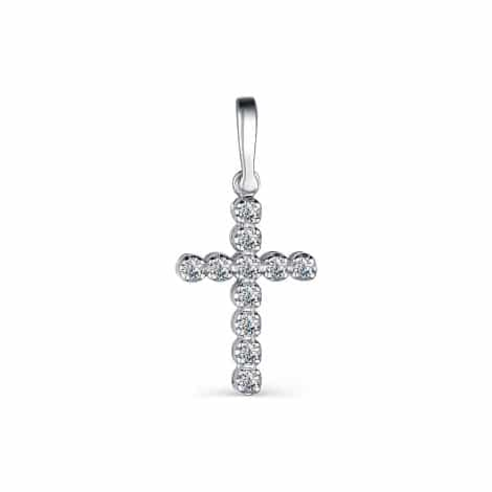 Cruce din aur alb cu pietre Diamant