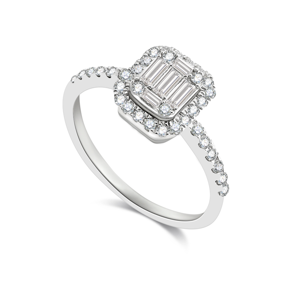 Inel din aur alb cu pietre Diamant
