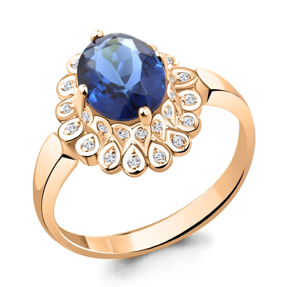 Inel din aur roz cu pietre Diamant, Safir