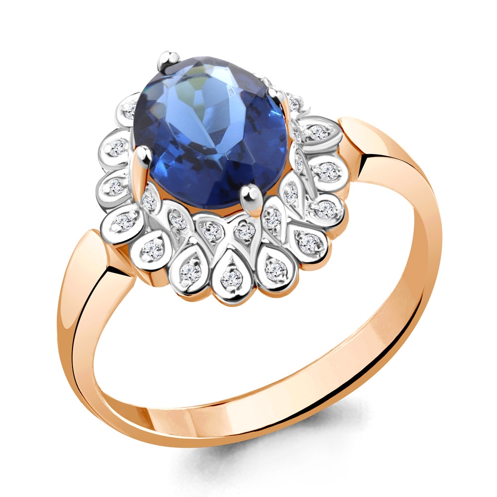 Inel din aur roz cu pietre Diamant, Safir