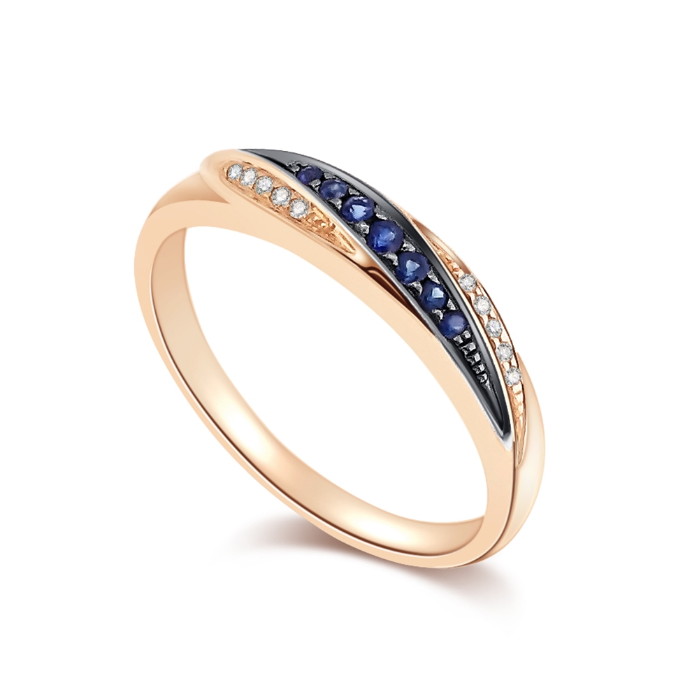 Inel din aur roz cu pietre Diamant, Safir