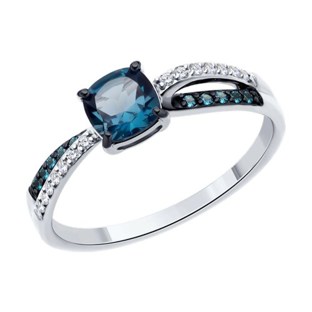 Inel din aur alb cu pietre Diamant, Topaz London