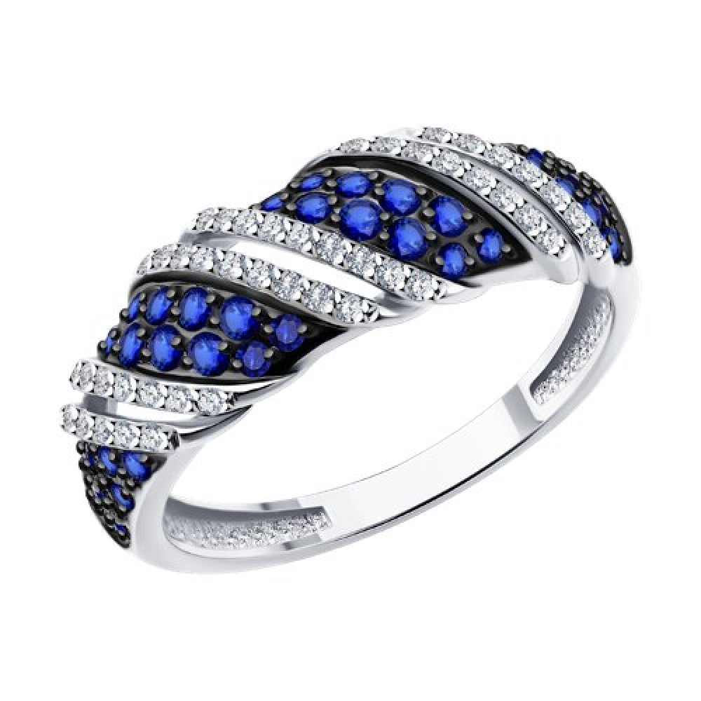 Inel din aur alb cu pietre Diamant, Safir