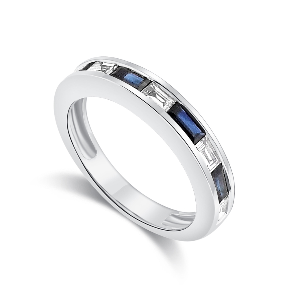 Inel din aur alb cu pietre Diamant, Safir
