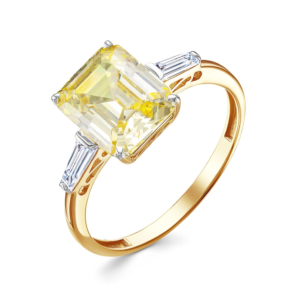 Inel din aur roz cu pietre Cubic Zirconia Incolor, Cuarț lemon