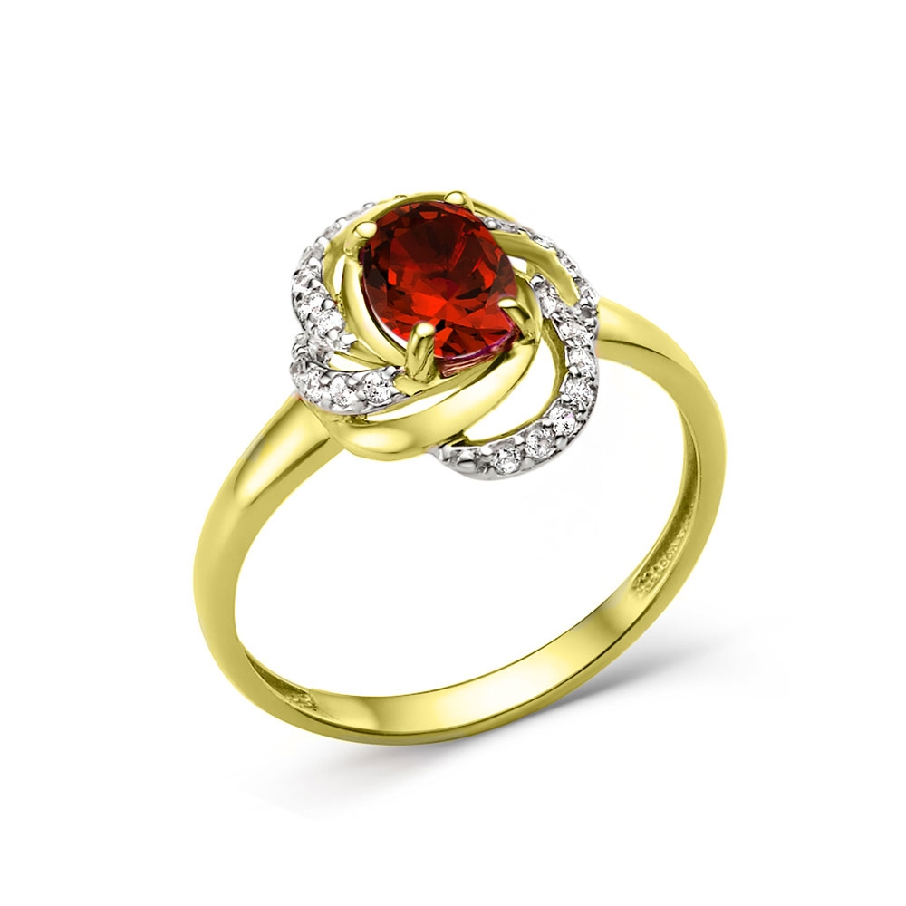 Inel din aur galben cu pietre Cubic Zirconia Incolor, Rodolit