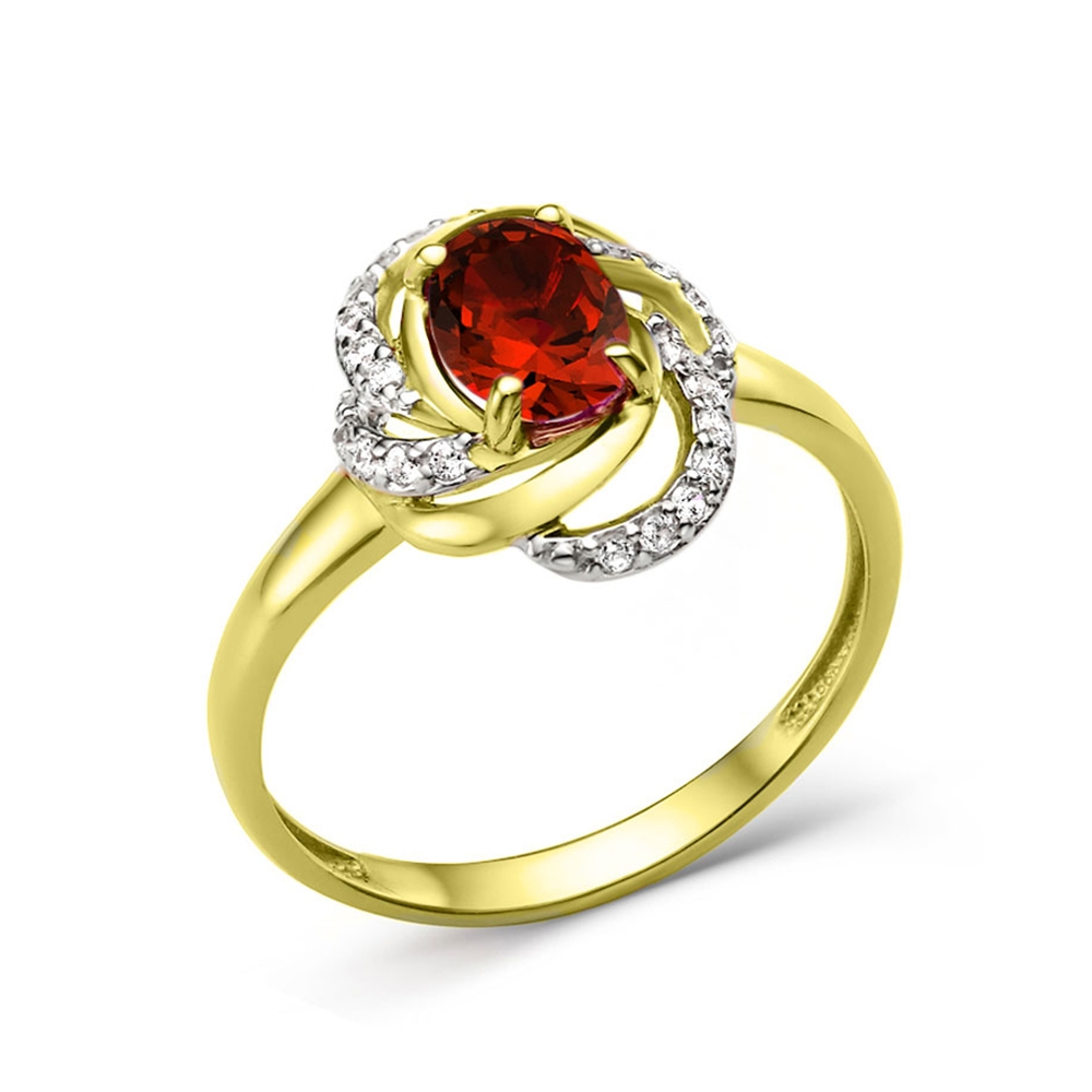 Inel din aur galben cu pietre Cubic Zirconia Incolor, Rodolit