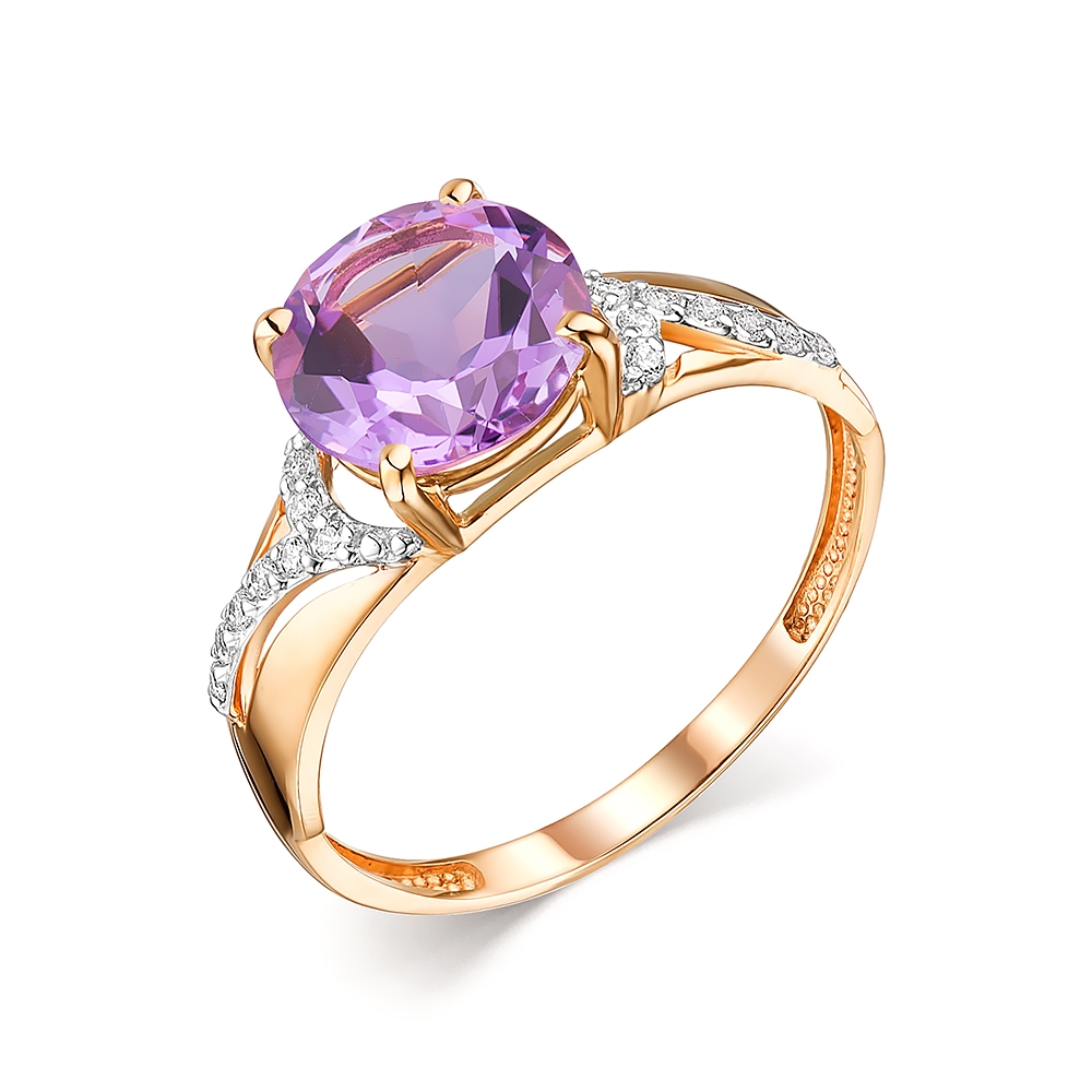 Inel din aur roz cu pietre Cubic Zirconia Incolor, Ametist