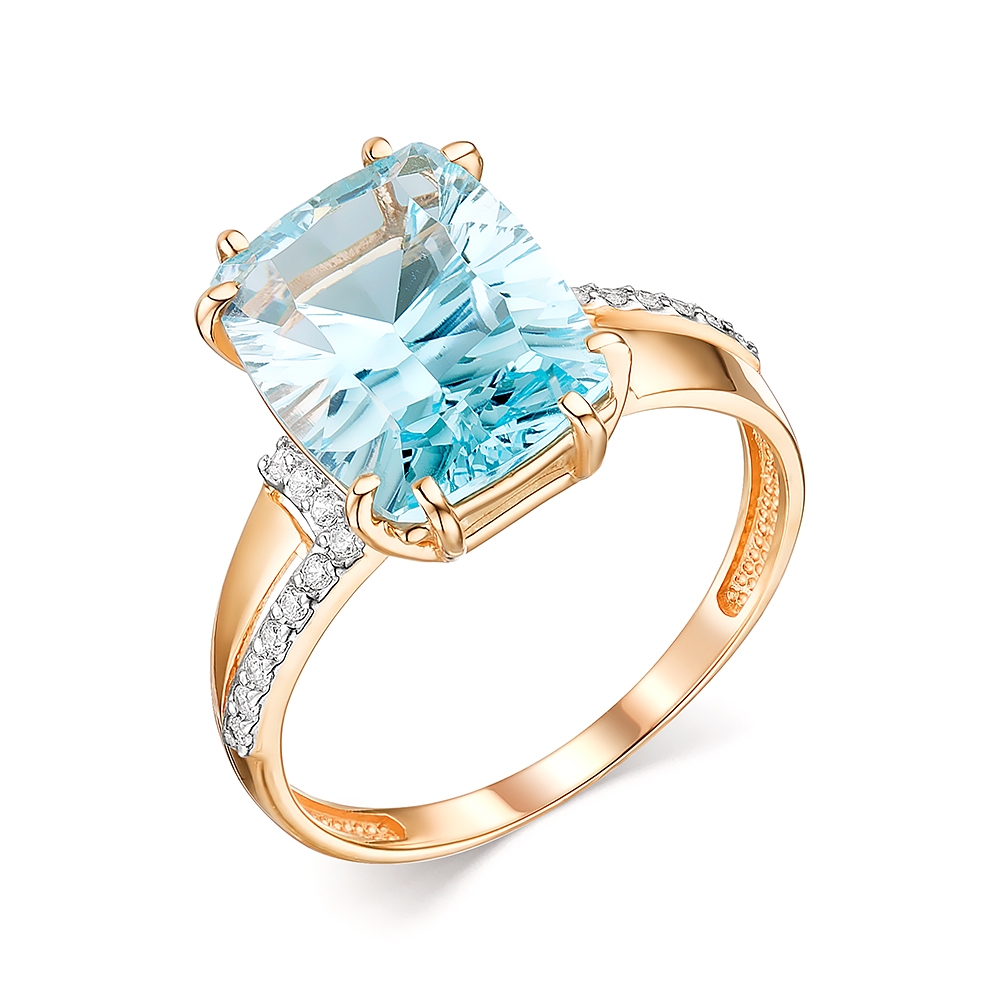 Inel din aur roz cu pietre Cubic Zirconia Incolor, Topaz albastru