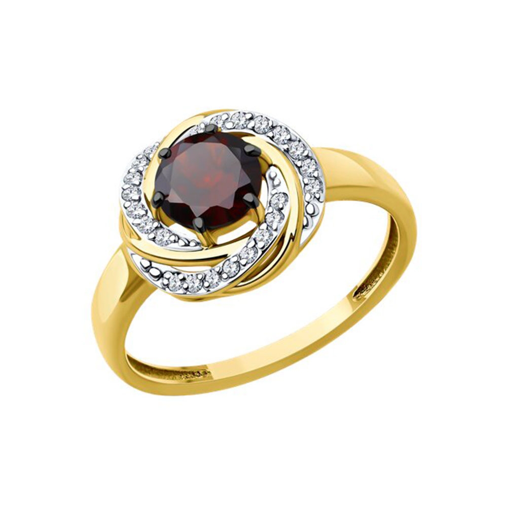 Inel din aur galben cu pietre Cubic Zirconia Incolor, Rodolit