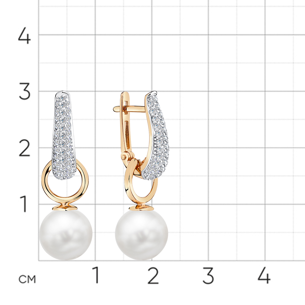 Cercei Suspendați din aur roșu cu pietre Cubic Zirconia Incolor, Perla Albă
