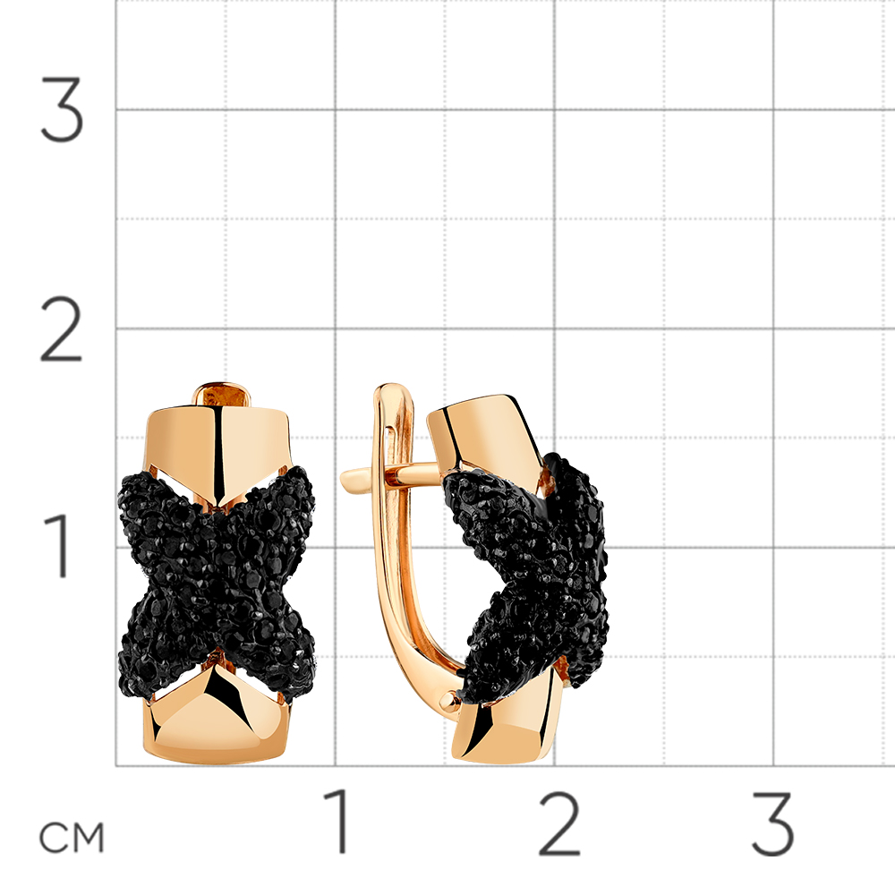 Cercei din aur roșu cu pietre Cubic Zirconia Negru