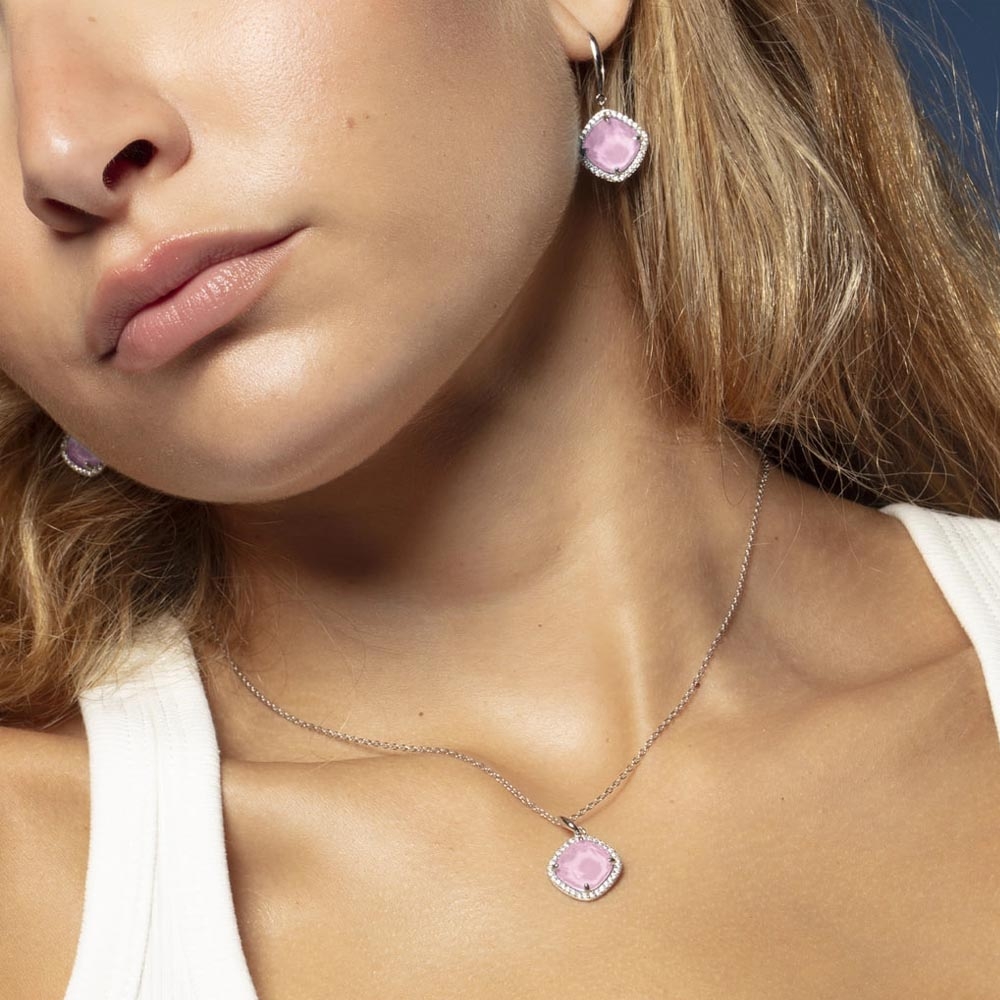 Colier din argint  cu pietre Cubic Zirconia Incolor, Cubic Zirconia Roz