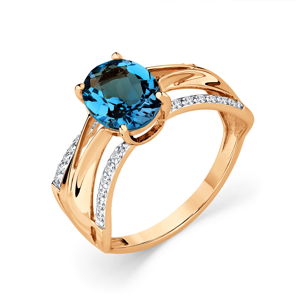 Inel din aur roșu cu pietre Cubic Zirconia Incolor, Topaz London
