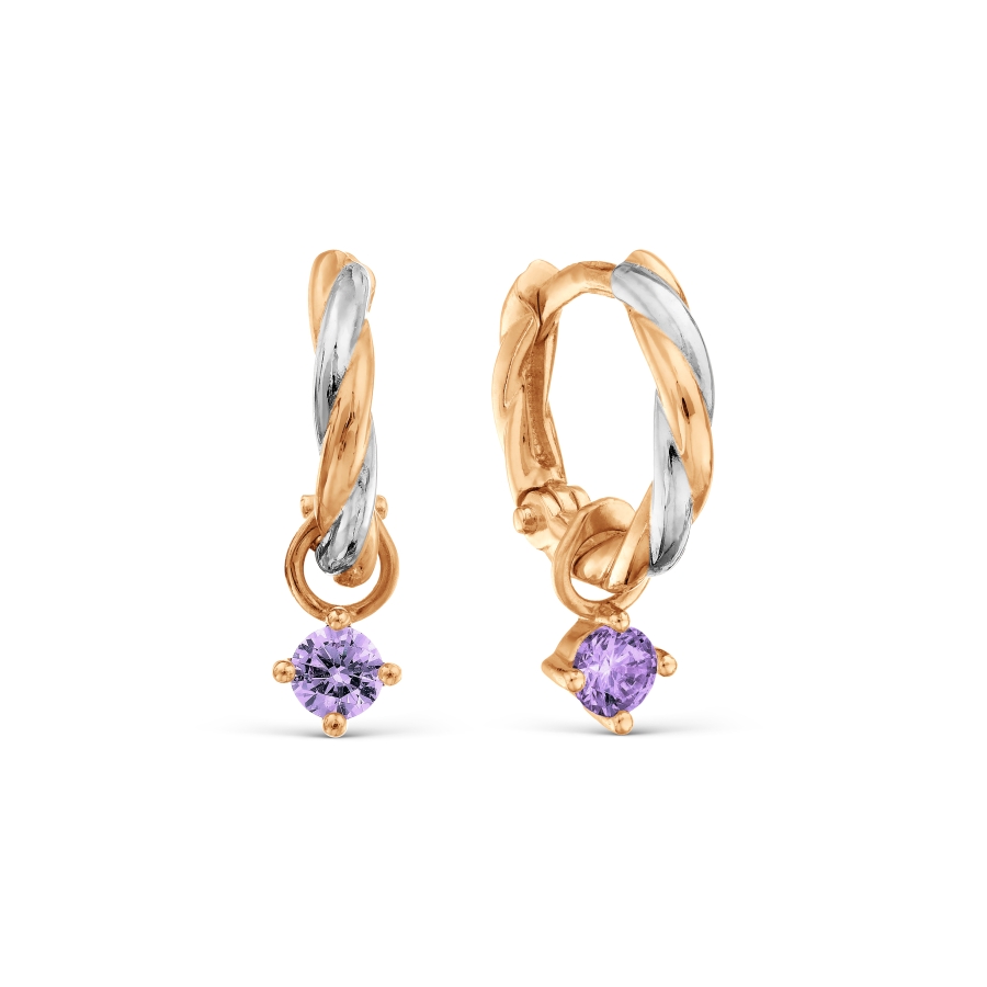 Cercei Creole din aur roșu cu pietre Cubic Zirconia Liliachiu