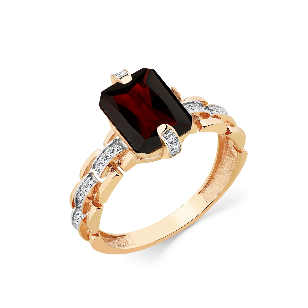 Inel din aur roșu cu pietre Cubic Zirconia Incolor, Granat