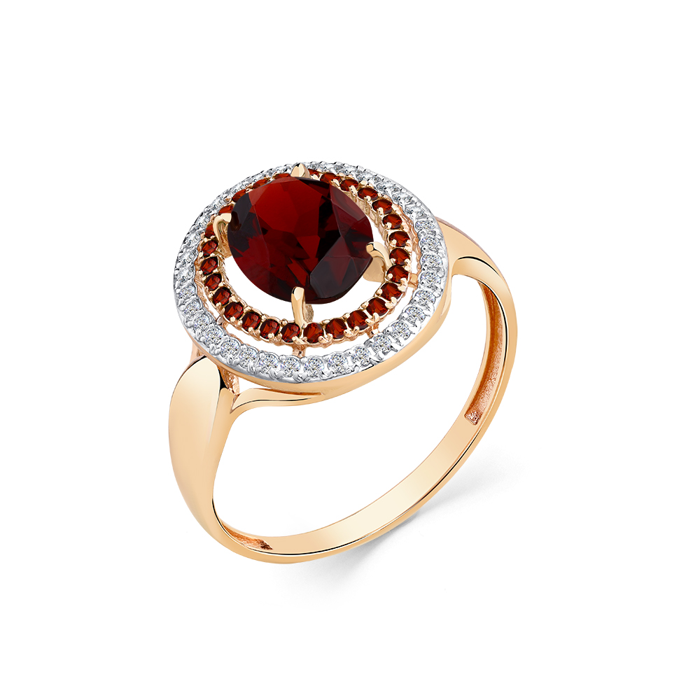 Inel din aur roșu cu pietre Cubic Zirconia Incolor, Cubic Zirconia Roșu și Granat
