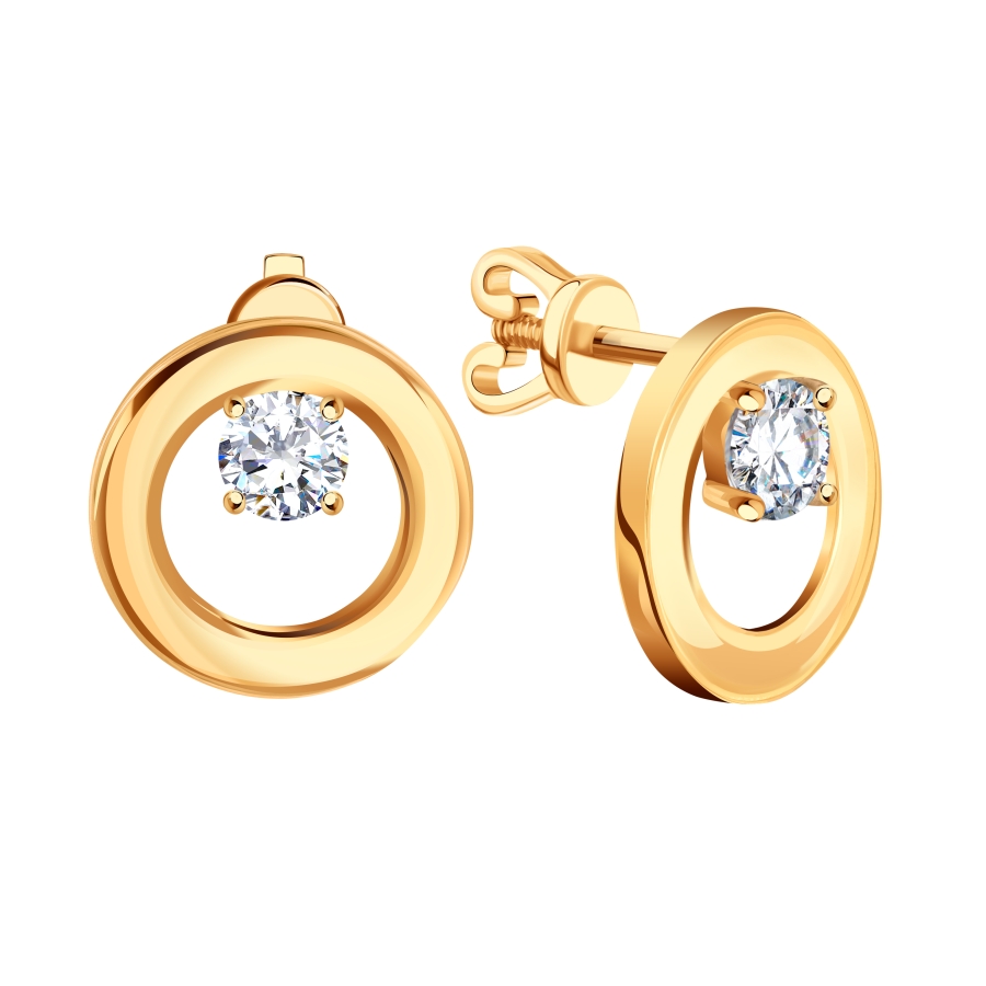 Cercei Pusete din aur roșu cu pietre Cubic Zirconia Incolor