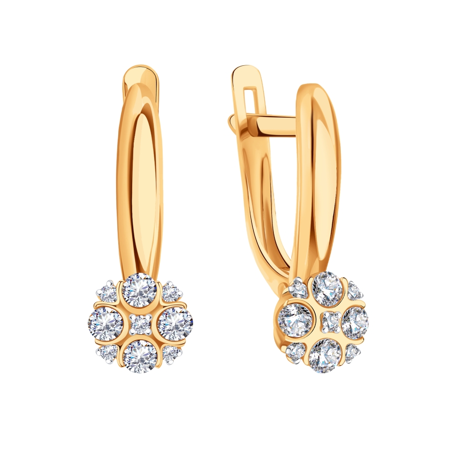 Cercei din aur roșu cu pietre Cubic Zirconia Incolor
