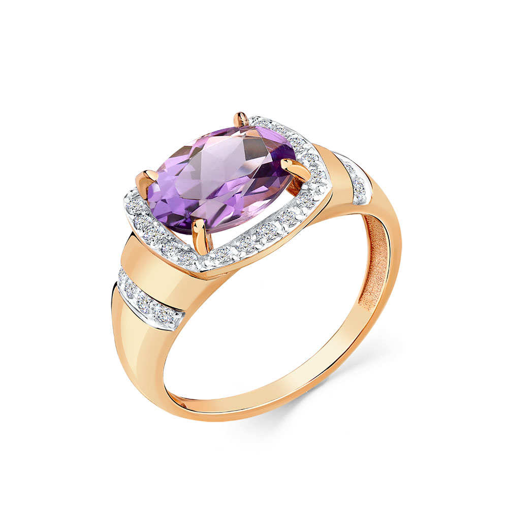 Inel din aur roșu cu pietre Cubic Zirconia Incolor, Ametist