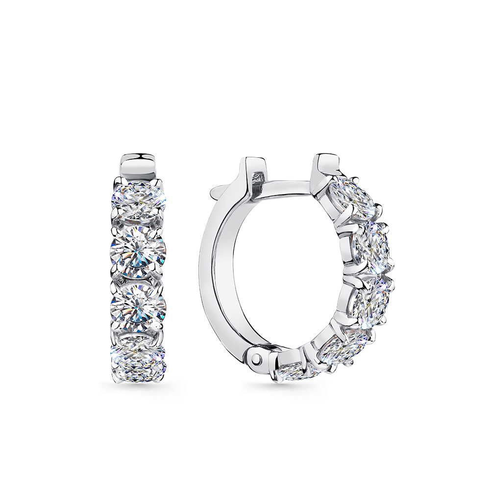 Cercei Creole din aur alb cu pietre Cubic Zirconia Incolor