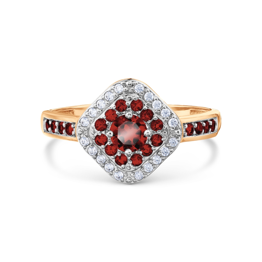 Inel din aur roșu cu pietre Cubic Zirconia Incolor, Granat