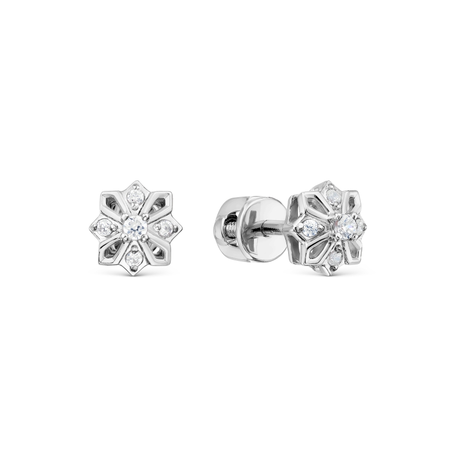 Cercei Pusete din aur alb cu pietre Cubic Zirconia Incolor
