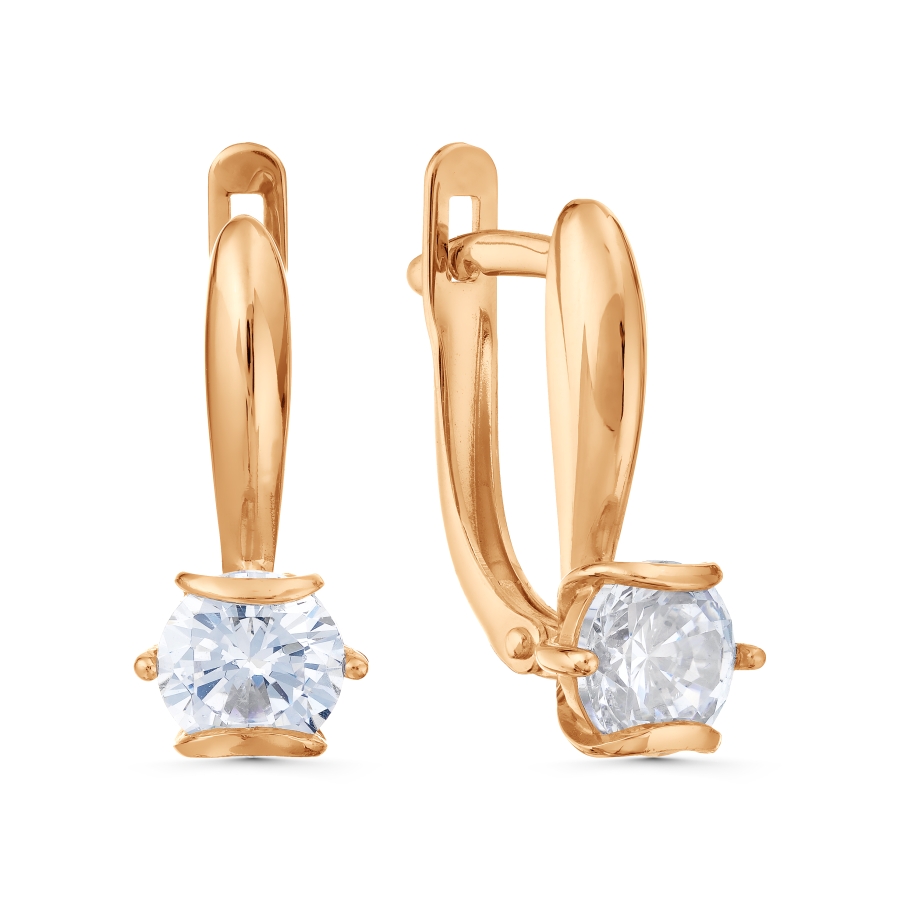 Cercei din aur roșu cu pietre Cubic Zirconia Incolor