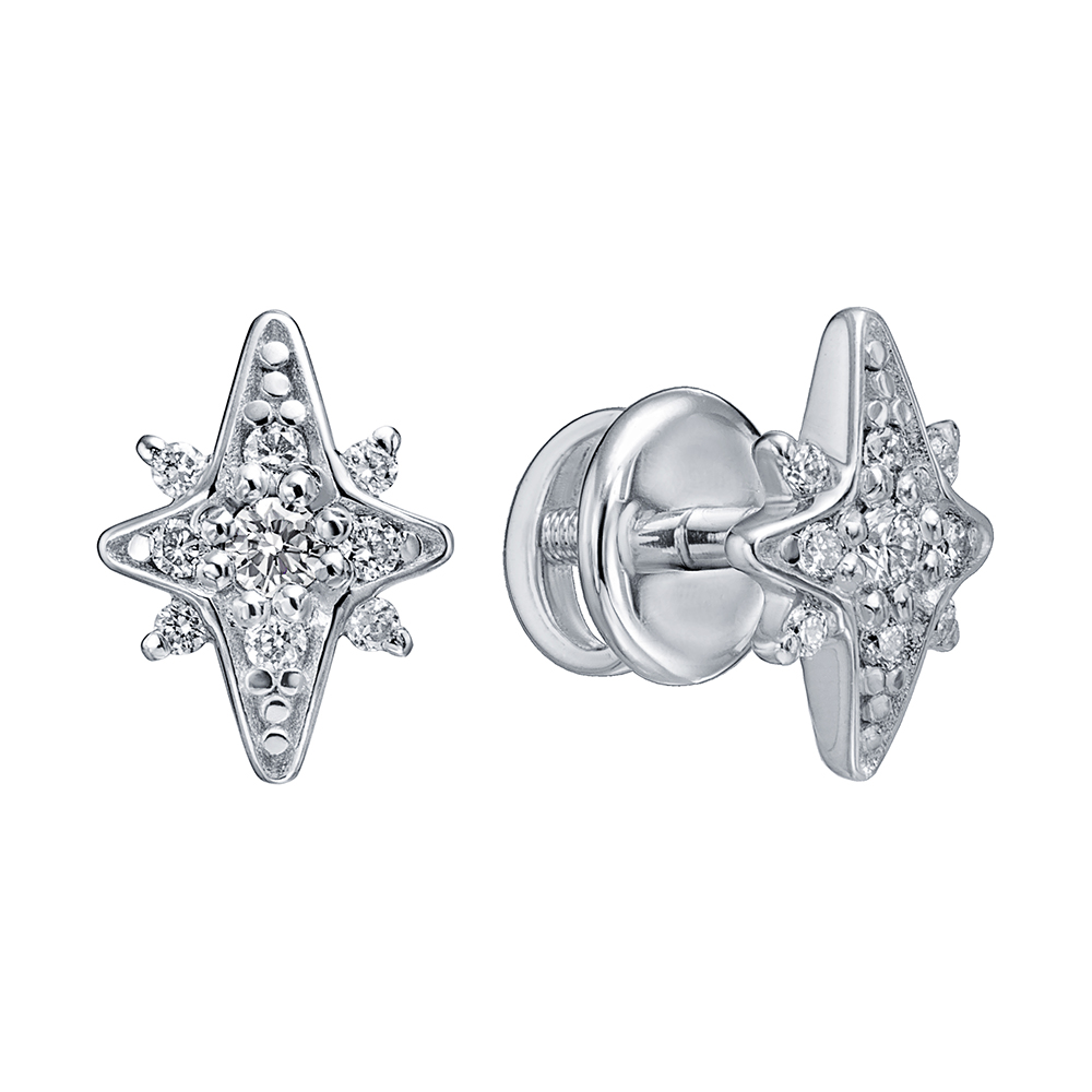 Cercei Pusete din aur alb cu pietre Diamant