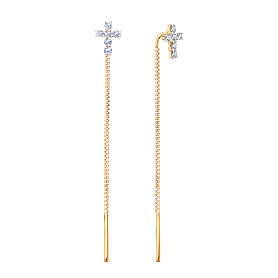 Cercei Lanț din aur roșu cu pietre Cubic Zirconia Incolor