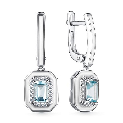 Cercei Suspendați din argint  cu pietre Cubic Zirconia Incolor, Topaz albastru și Emailare