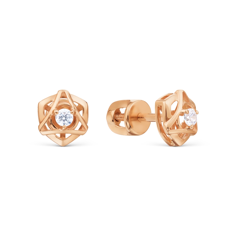 Cercei Pusete din aur roșu cu pietre Cubic Zirconia Incolor