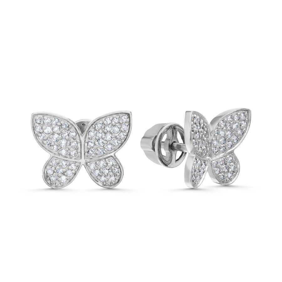 Cercei Pusete din aur alb cu pietre Diamant