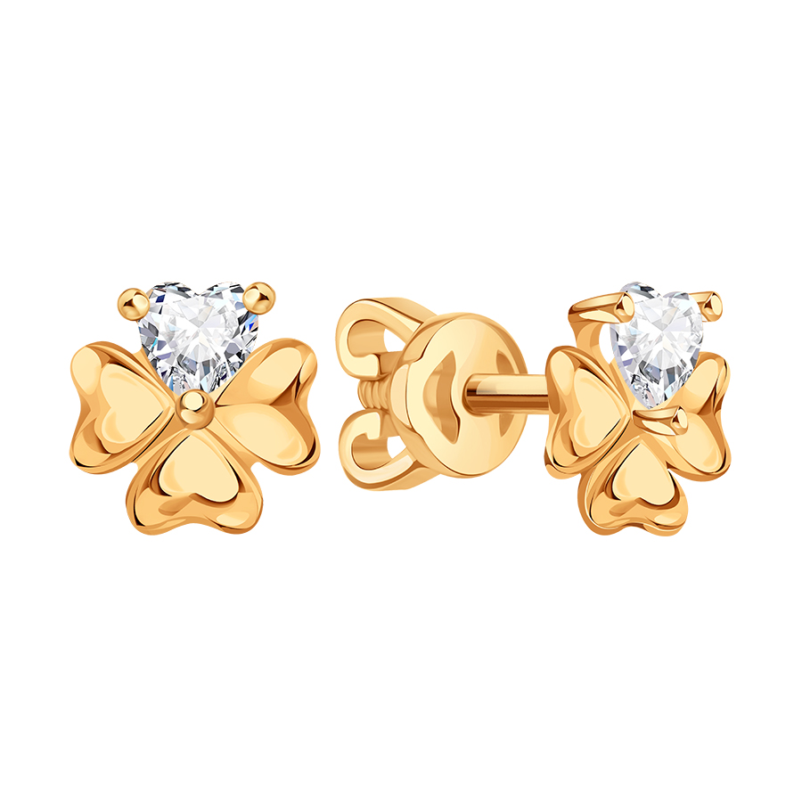 Cercei Pusete din aur roșu cu pietre Cubic Zirconia Incolor