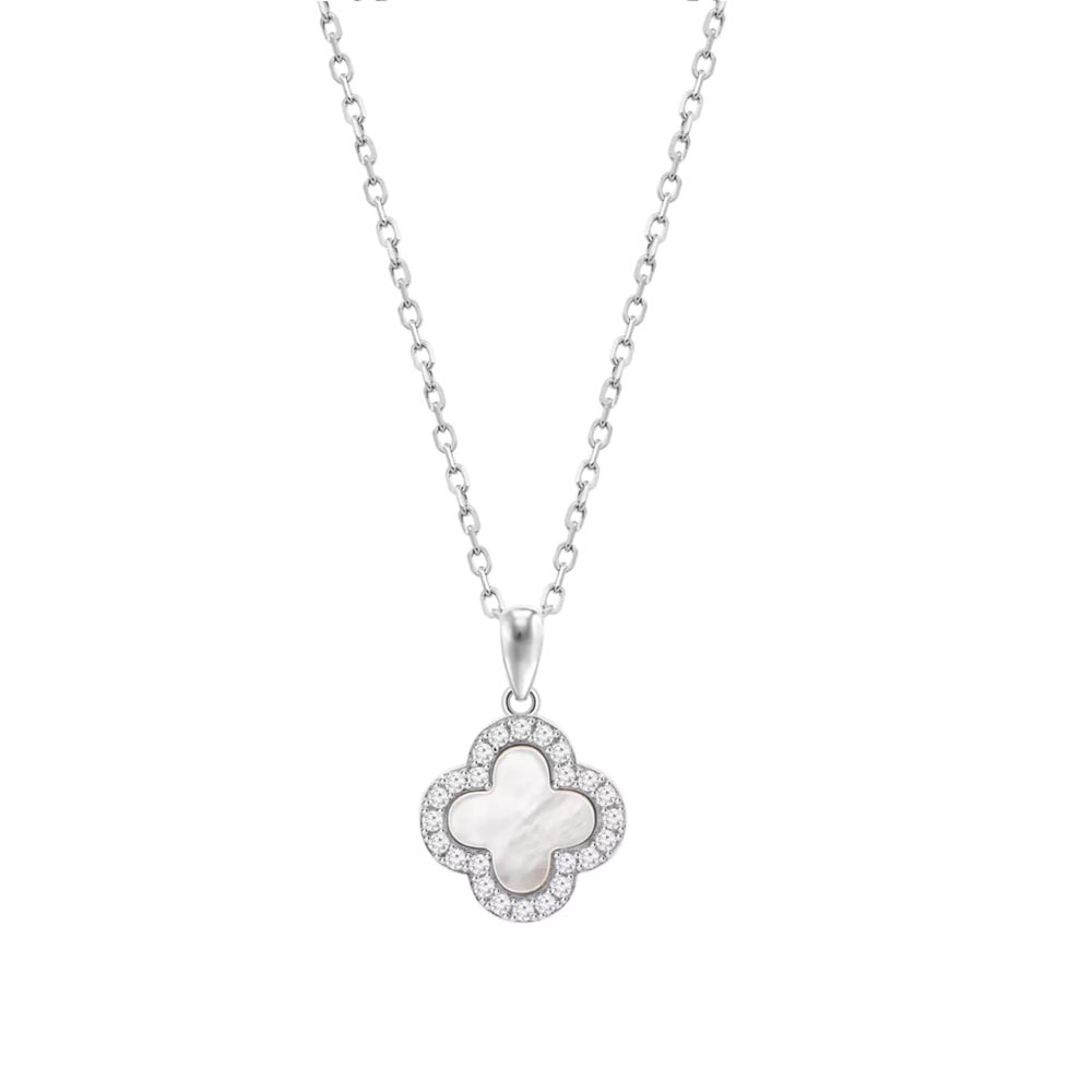 Colier din argint  cu pietre Cubic Zirconia Incolor, Sidef Alb