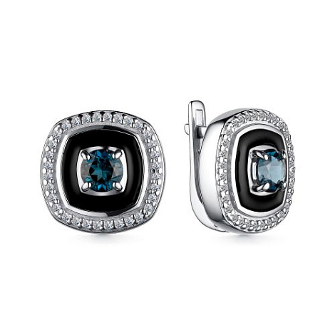 Cercei din argint  cu pietre Cubic Zirconia Incolor, Topaz London și Emailare