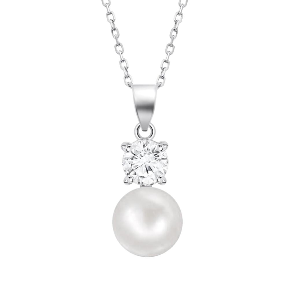 Colier din argint  cu pietre Cubic Zirconia Incolor, Perla Albă