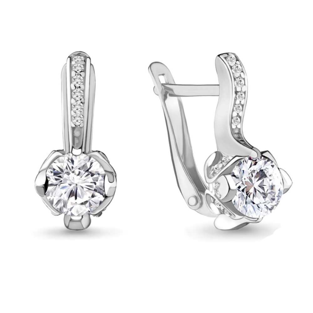 Cercei din aur alb cu pietre Cubic Zirconia Incolor
