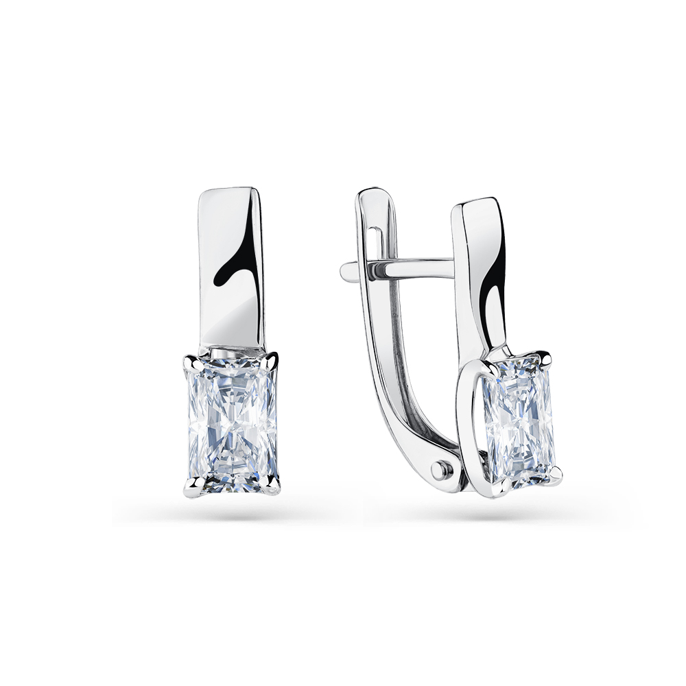 Cercei din aur alb cu pietre Cubic Zirconia Incolor