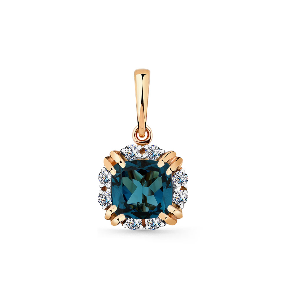 Pandantiv din aur roșu cu pietre Cubic Zirconia Incolor, Topaz London sital