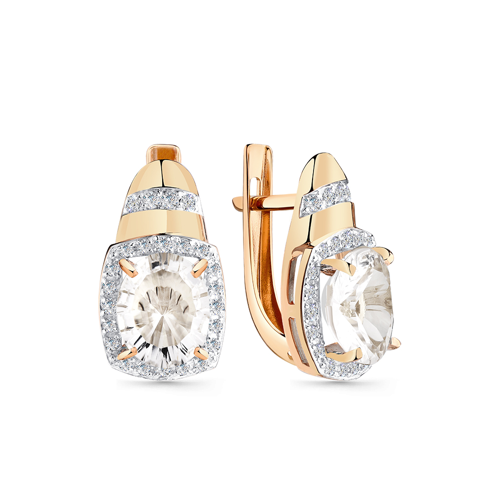 Cercei din aur roșu cu pietre Cubic Zirconia Incolor, Cristal de munte