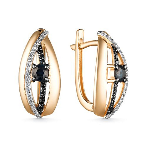 Cercei din aur roșu cu pietre Diamant negru, Diamant și Safir