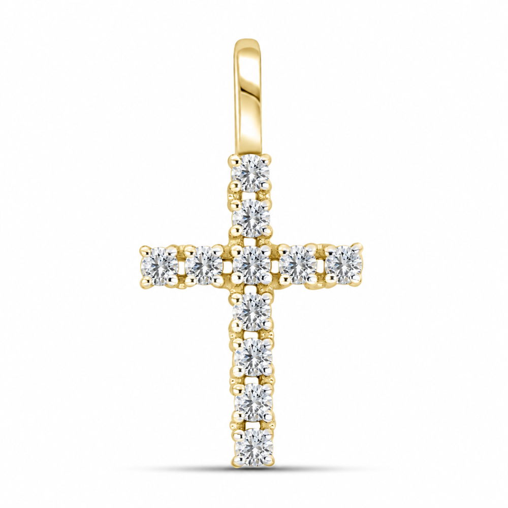 Cruce din aur galben cu Cubic Zirconia Incolor