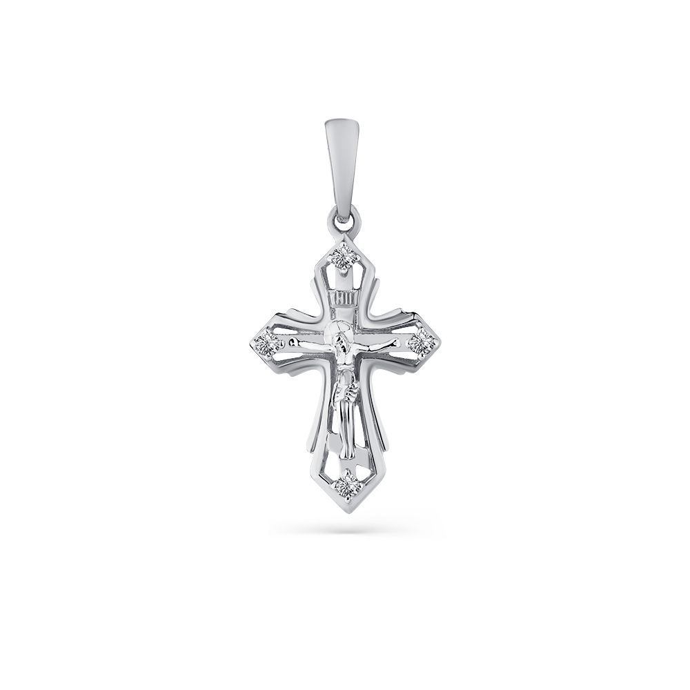 Cruce din aur alb cu pietre Cubic Zirconia Incolor