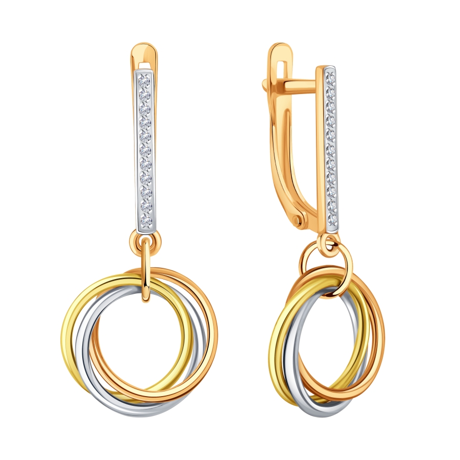 Cercei Suspendați din aur alb, rosu si galben cu pietre Cubic Zirconia Incolor
