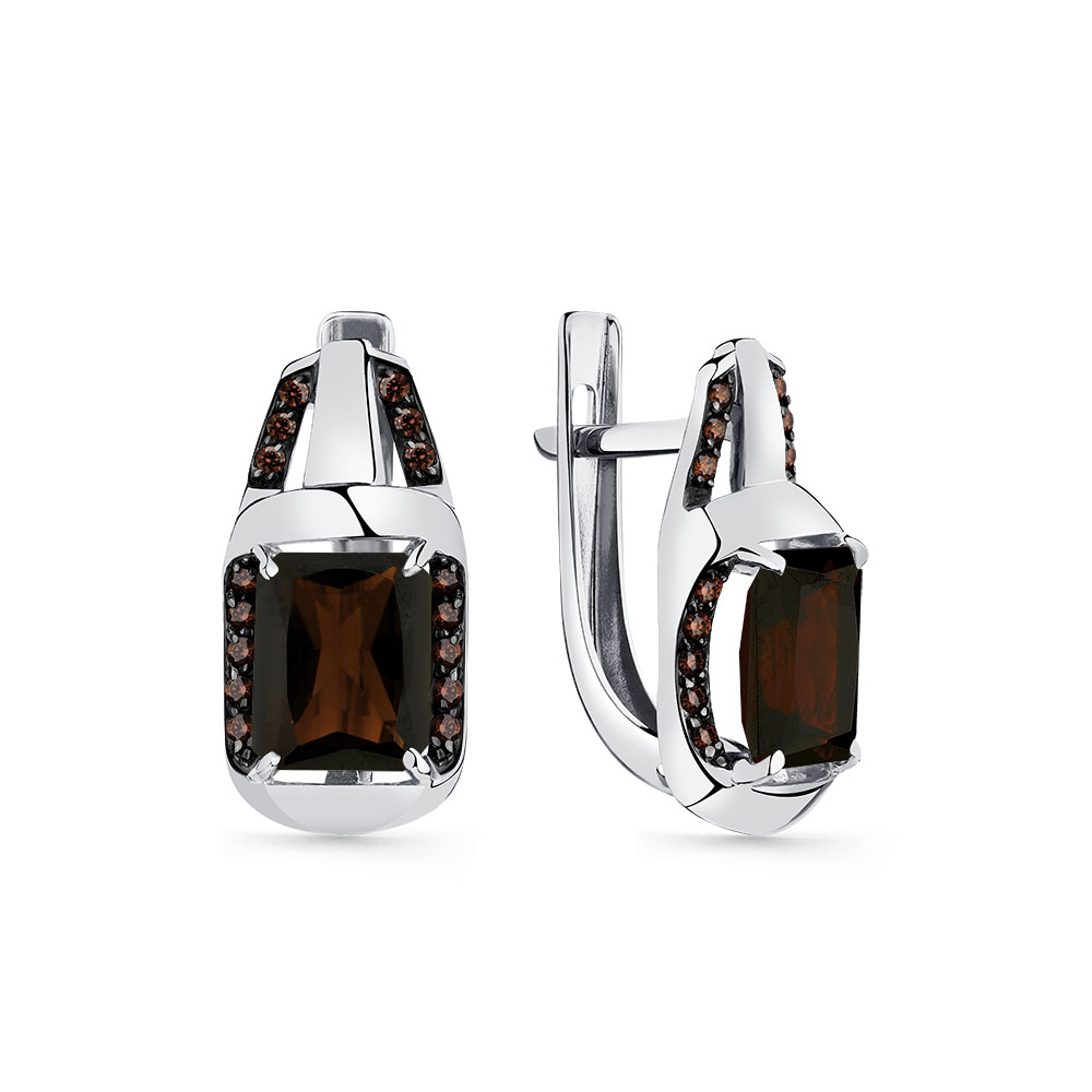 Cercei din aur alb cu pietre Cubic Zirconia Incolor, Cuarț fumuriu