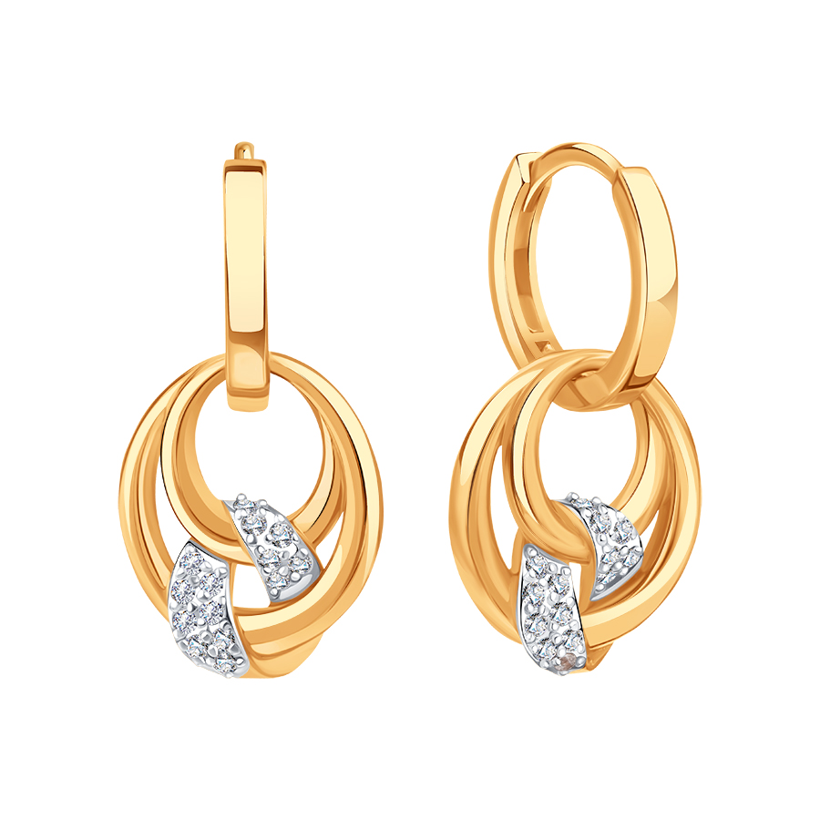 Cercei Creole din aur roșu cu pietre Cubic Zirconia Incolor