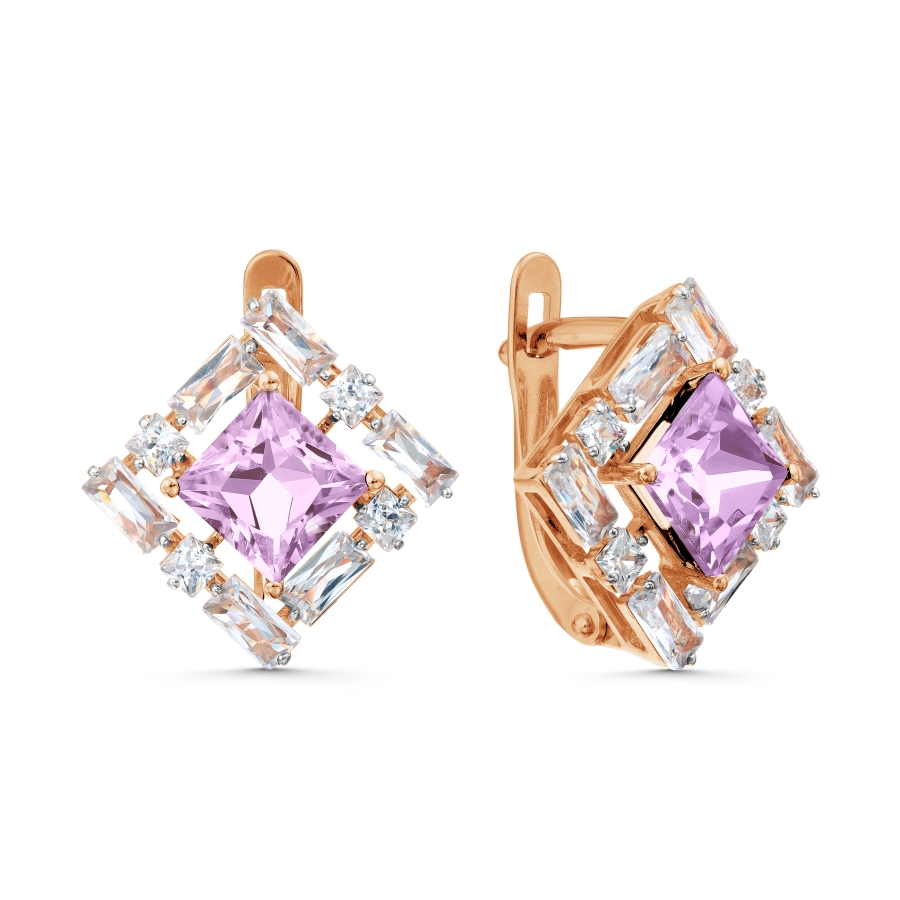 Cercei din aur roșu cu pietre Cubic Zirconia Incolor, Ametist