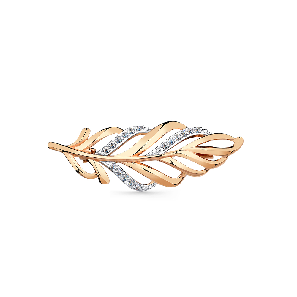 Broșă din aur roșu cu pietre Cubic Zirconia Incolor